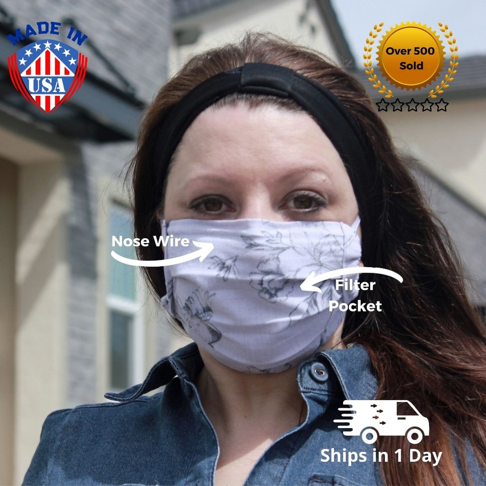 Face Mask, adjustable nose wire & filter pocket